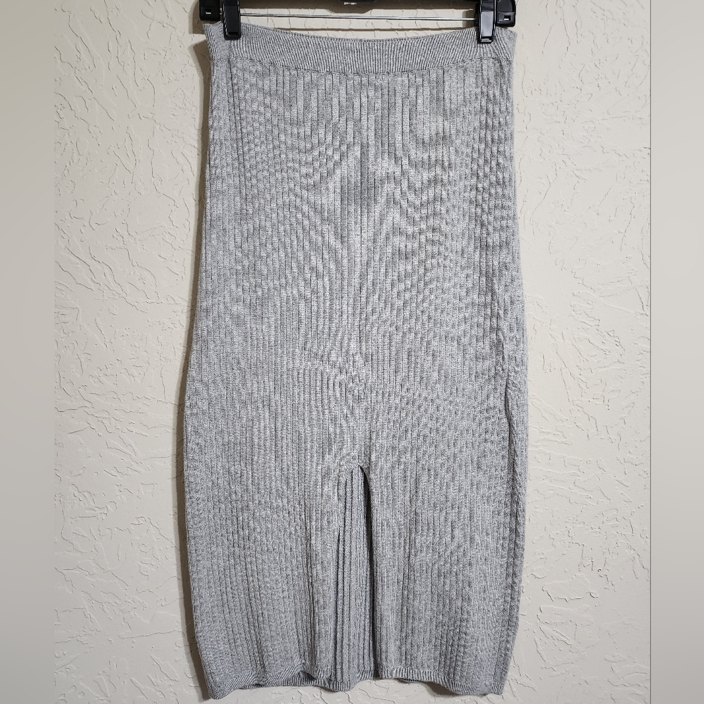 Free People Gray Ribbed Midi Pencil Skirt